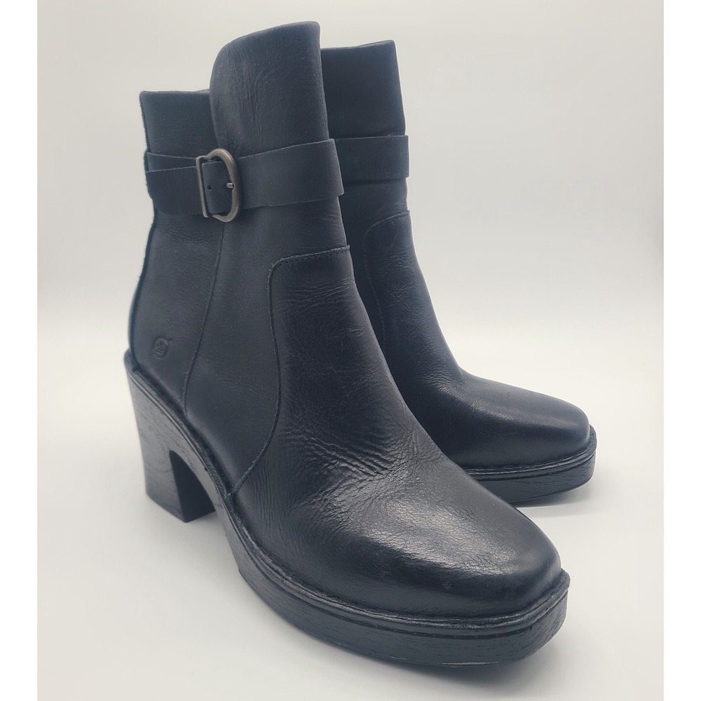 Born Platform Black Leather 10 Chunky Heel Biker Moto Booties‎ Bratz Whimsigoth